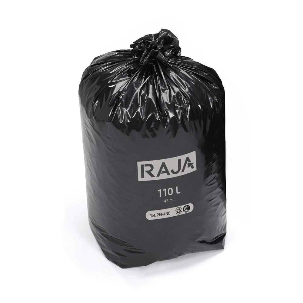 Sac poubelle RAJA 160L noir recycl forte rsistance - Lot de 50