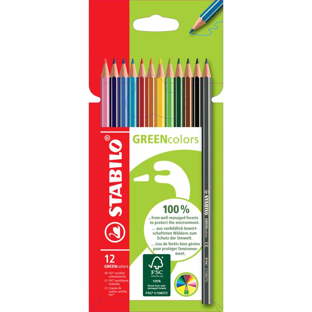 Crayons de couleur Stabilo GREENcolors - Couleurs assorties - Bo�te de 12