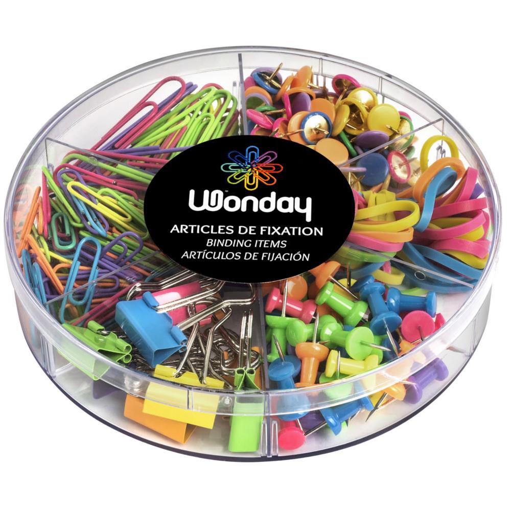 kit de punaises, Wonday trombones, pinces, �lastiques - 5 articles de fixations - Coloris assortis