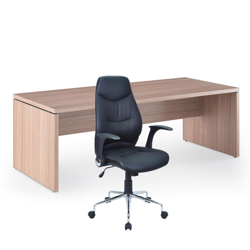 Pack Direction Bureau droit cho L180 x P90 cm Pieds panneaux Noyer + sige Performer simili cuir Noir