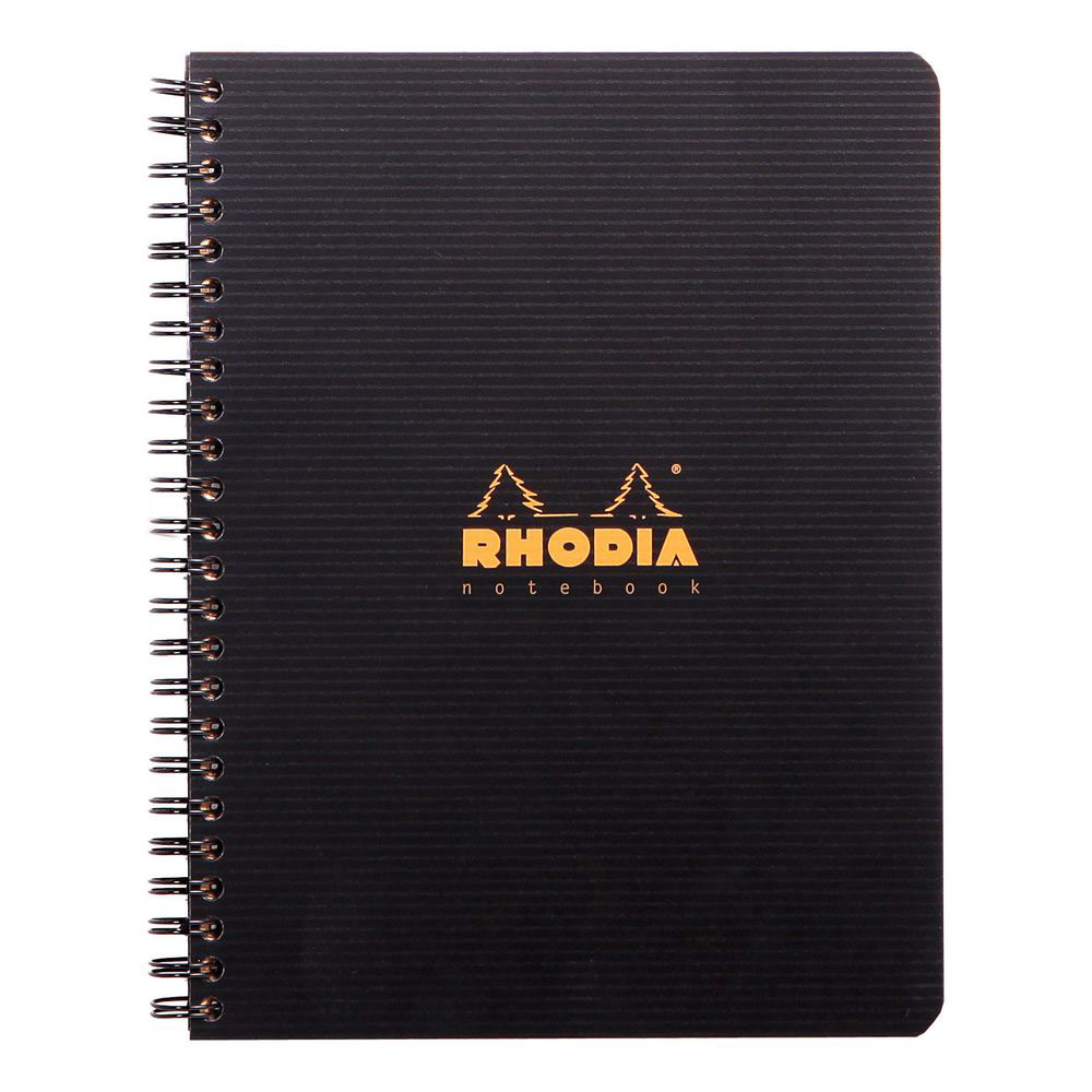 Cahier spirale Rhodia 16x21cm - 160 pages ligne 6mm perfores 4 trous - noire polypro