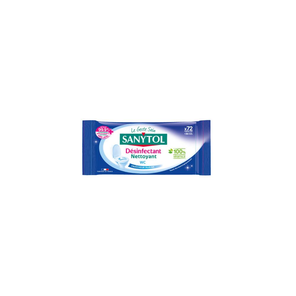 Lingettes d�sinfectantes Sanytol Nettoyant WC fra�cheur marine - Paquet de 72 lingettes
