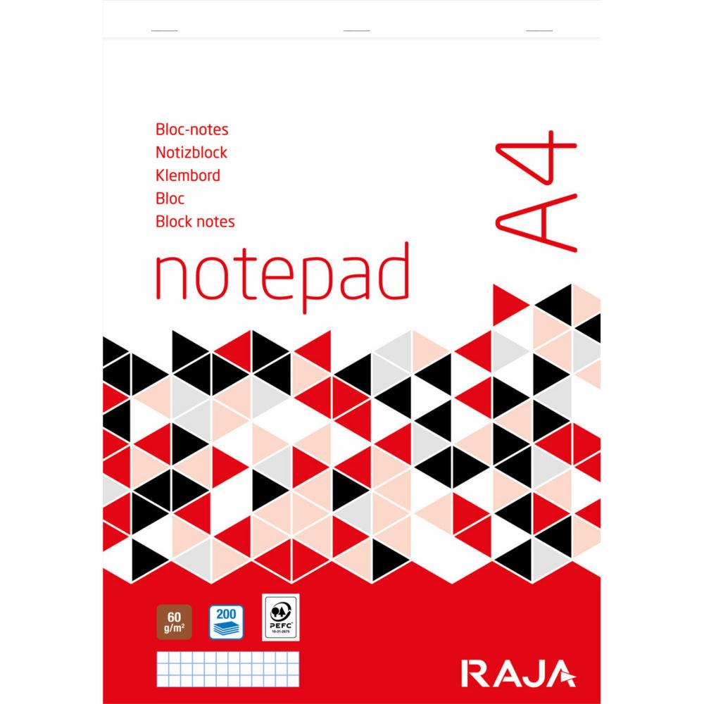 Bloc-notes Raja A4 - 21 x 29,7 cm - 100 feuilles - 60 g/m - petits carreaux 5 x 5 mm