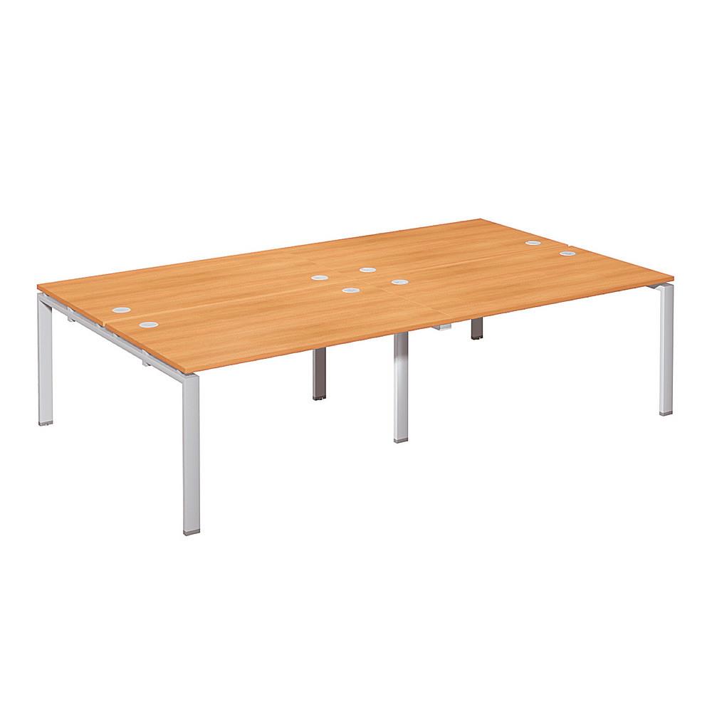 Ensemble 4 postes droits E-link - L 280 x P 163 cm - plateau chne - 4 pieds aluminium