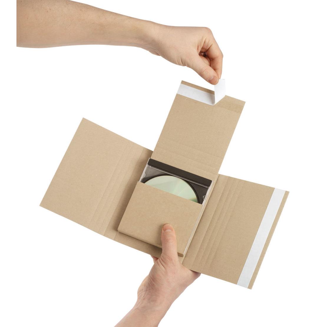 tui emballage postal carton brun RAJA avec fermeture adhsive - 14 x 12,5 cm - 1  4 CD ou jeux vido - Lot de 25