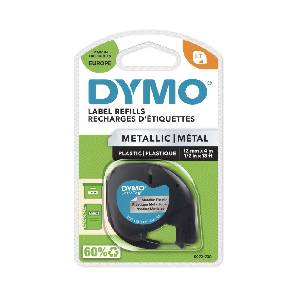 Ruban Letratag LT Dymo LT - Ruban cassette - 12 mm x 4 m - noir sur argent