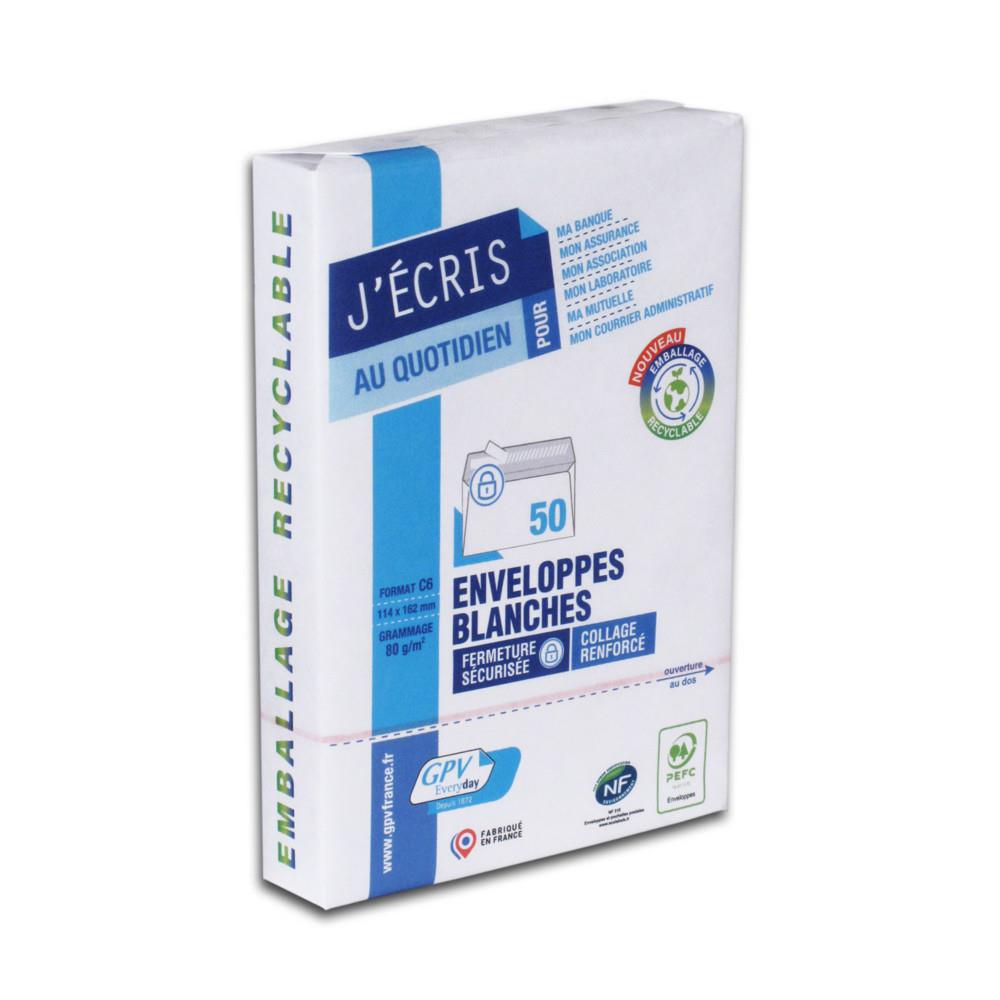 Enveloppe GPV C6 114 x 162 mm 80g sans fentre - autocollante bande protectrice - Lot de 50