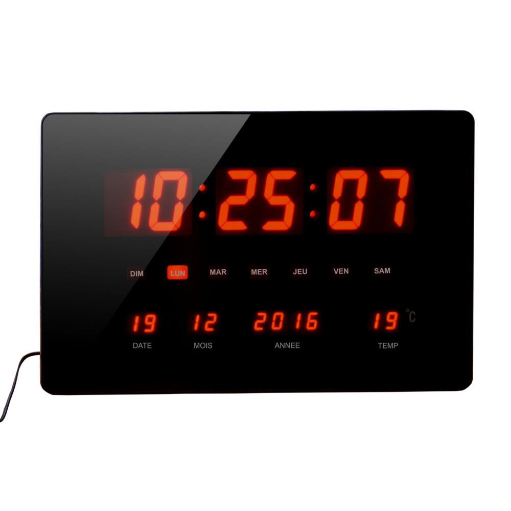 Horloge  Led rouge Chronos - murale ou  poser - multifonctions - 36 x 22 cm