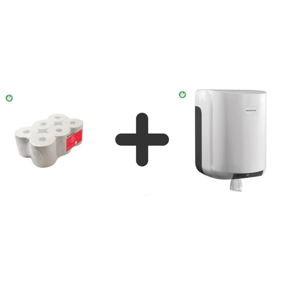 2 cartons Mondoffice Essuie-mains double �paisseur pure ouate achet�s = 1 Distributeur de bobines maxi � d�vidoir central MONDOFFICE offert