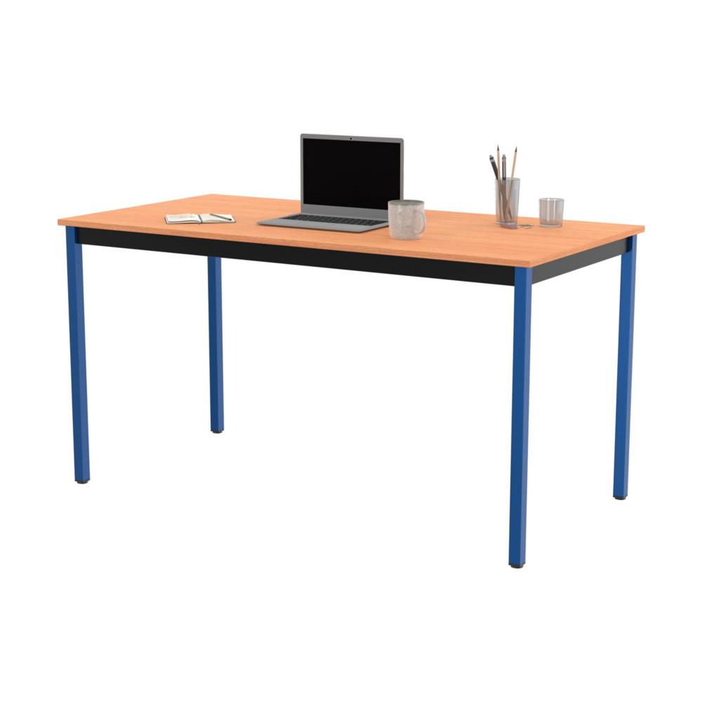 Table polyvalente droit - L 140 x P 70 cm - plateau htre - pieds bleus