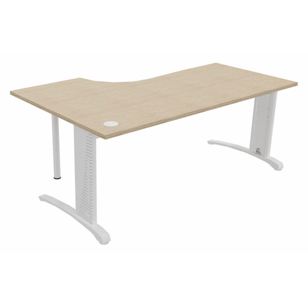 Bureau compact retour � droite Triomphe 2 - L 180 x P 110 cm - plateau ch�ne - pieds L blancs  - embases blanches
