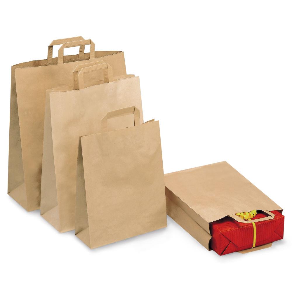 Sac kraft brun  poignes plates l.32 x H.35 x soufflet 16 cm - lot de 250
