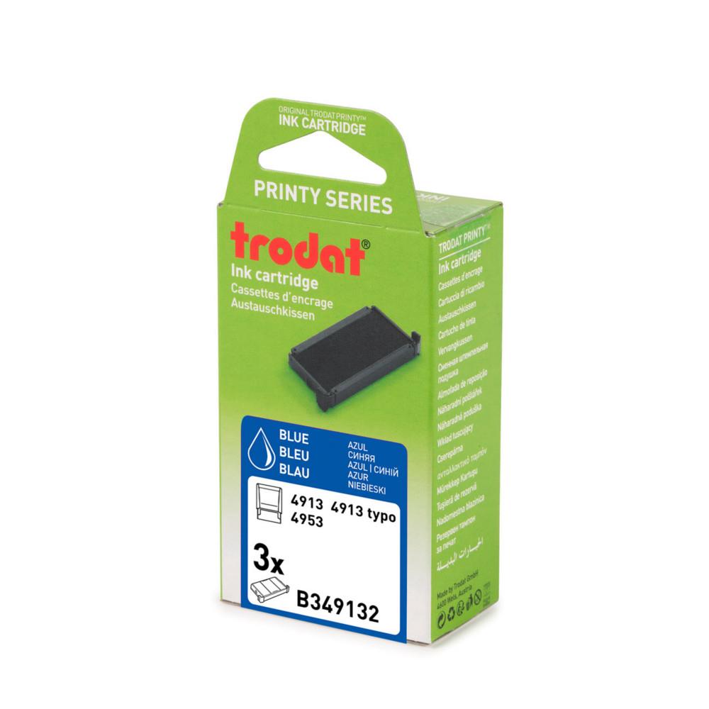 Cassette d'encre Trodat de rechange pour tampon Printy 4913 - Lot de 3 - Bleu