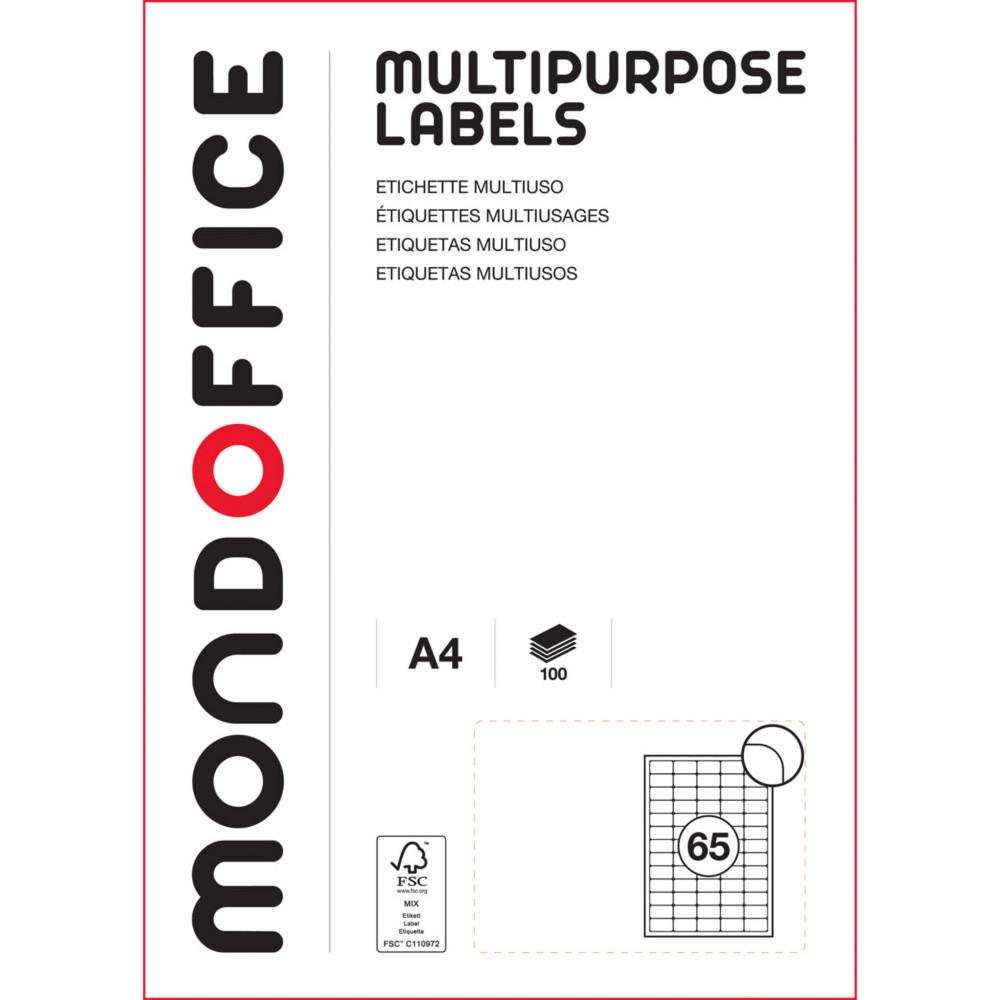 Etiquettes blanches Mondoffice multi-usages 38,1 x 21,2 mm - Bords ronds - Boite de 6500