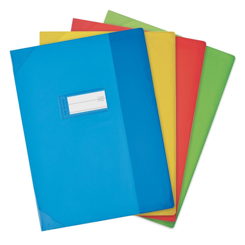 Prot�ge cahier Oxford A4 en PVC - Format 24 x 32 cm avec rabat et porte �tiquette - Assortis