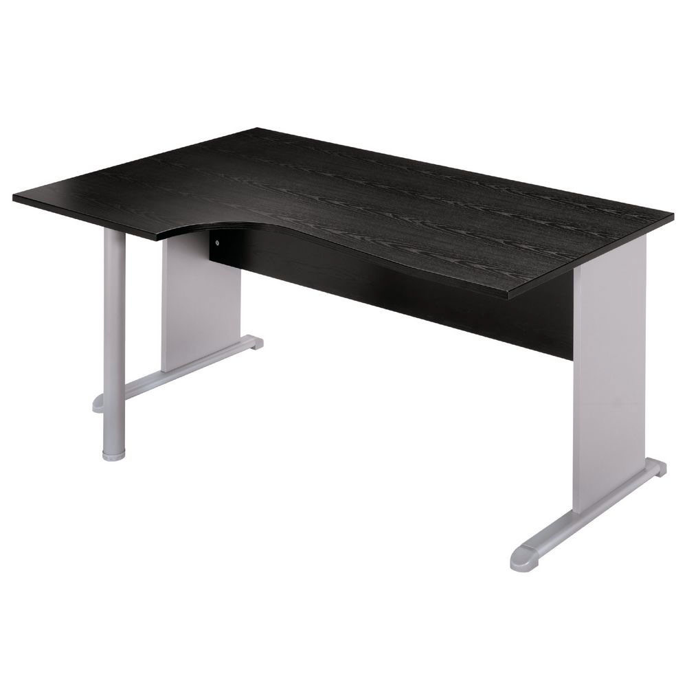 Bureau compact Pulse - retour  gauche L160 x P100 cm - plateau noir - pieds L aluminium