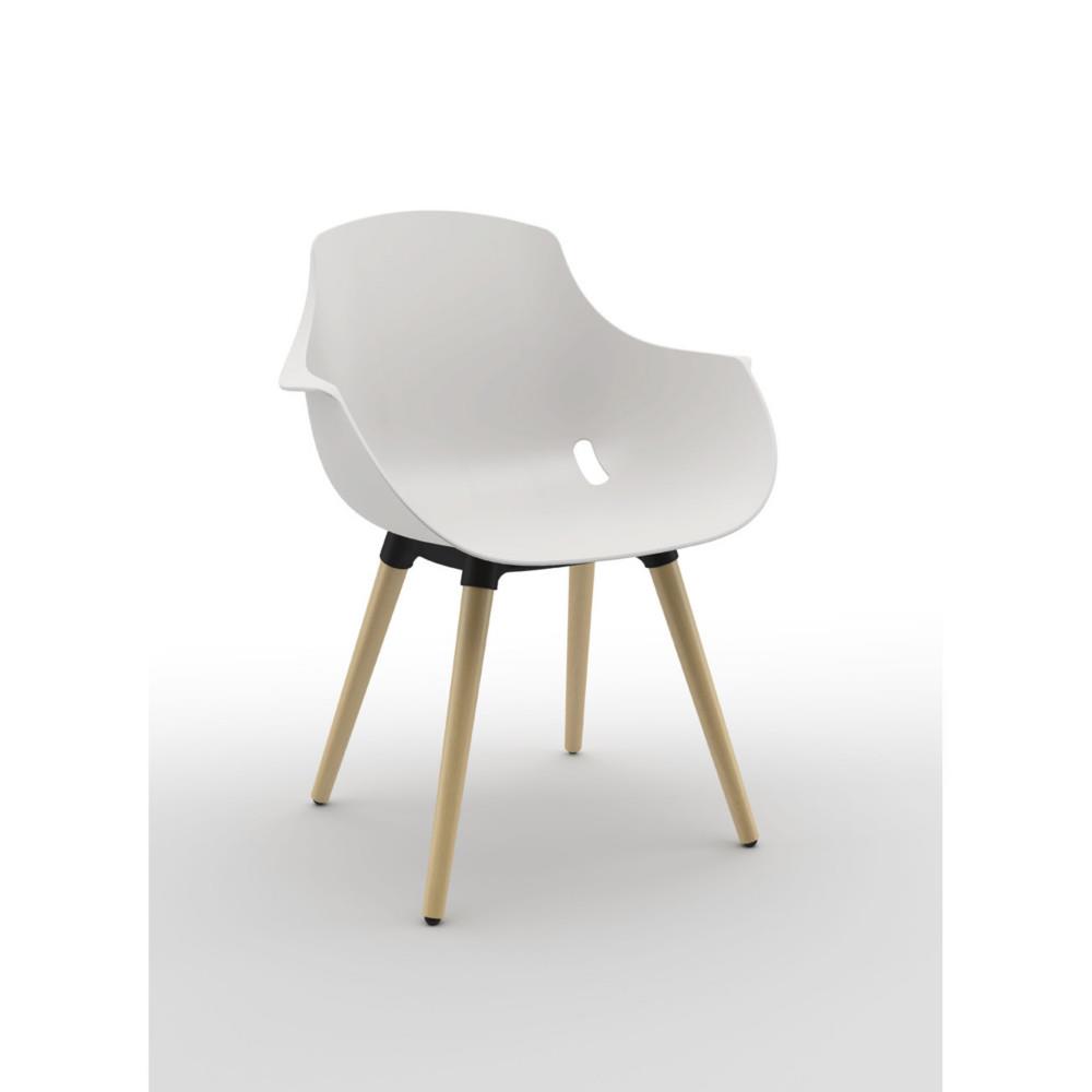 Chaise coque Lya polypropyl�ne blanc - pieds bois naturel