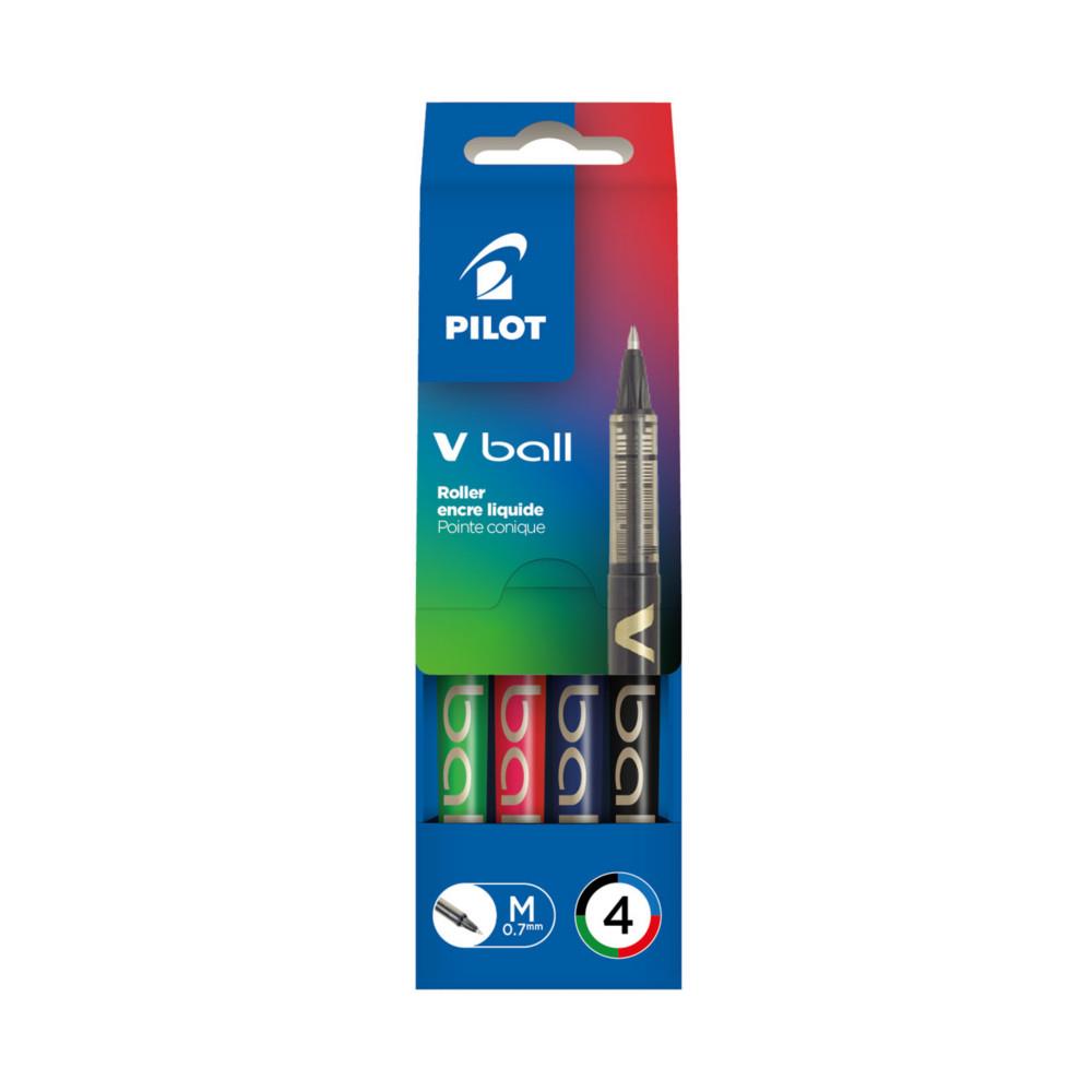 Stylo roller Pilot V-Ball VB7 - 0,5 mm - pochette de 4 - coloris assortis