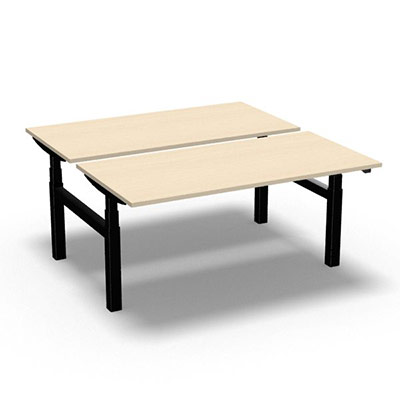 Ensemble de 2 tables de bureau rectangulaires Easy Up L. 160 x P. 80 cm dcor rable blanc sur pitement finition noir rglable en hauteur par commande lectrique