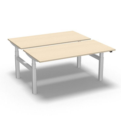 Ensemble de 2 tables de bureau rectangulaires Easy Up L. 160 x P. 80 cm dcor rable blanc sur pitement finition blanc rglable en hauteur par commande lectrique