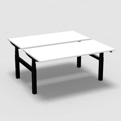 Ensemble de 2 tables de bureau rectangulaires Easy Up L. 160 x P. 80 cm dcor blanc neige sur pitement finition noir rglable en hauteur par commande lectrique