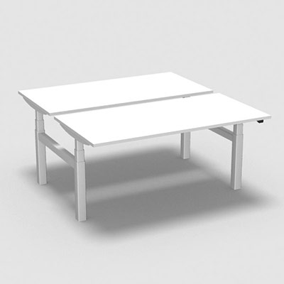 Ensemble de 2 tables de bureau rectangulaires Easy Up L. 160 x P. 80 cm dcor blanc neige sur pitement finition blanc rglable en hauteur par commande lectrique