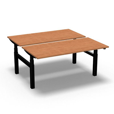 Ensemble de 2 tables de bureau rectangulaires Easy Up L. 160 x P. 80 cm dcor pommier de France sur pitement finition noir rglable en hauteur par commande lectrique