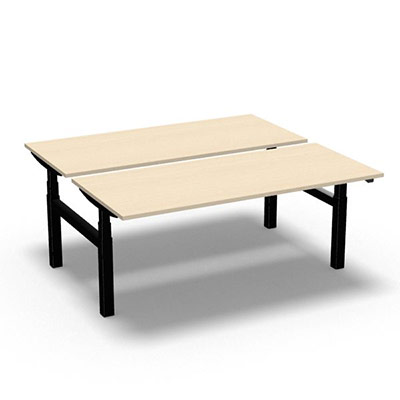 Ensemble de 2 tables de bureau rectangulaires Easy Up L. 180 x P. 80 cm dcor rable blanc sur pitement finition noir rglable en hauteur par commande lectrique
