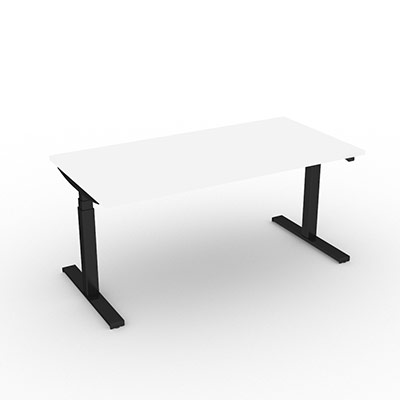 Bureau individuel EASY'UP avec trappe - plateau 160 x 80 cm dcor blanc neige - hauteur rglable par moteur individuel - pitement noir