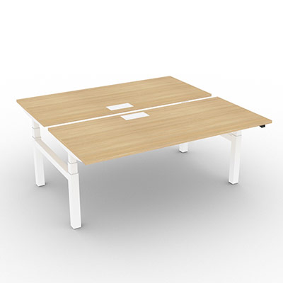 Bench EASY'UP avec trappe - plateau 180 x 80 cm dcor chne clair - hauteur rglable par moteur individuel avec mmoire de position - pitement blanc