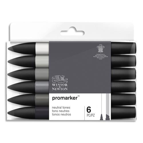 Marqueurs double pointe Promaker Winsor&Newton -  base d'alcool - tons neutres assortis - lot de 6