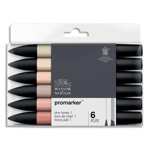Marqueurs double pointe Promaker Winsor&Newton -  base d'alcool - tons chair assortis - lot de 6