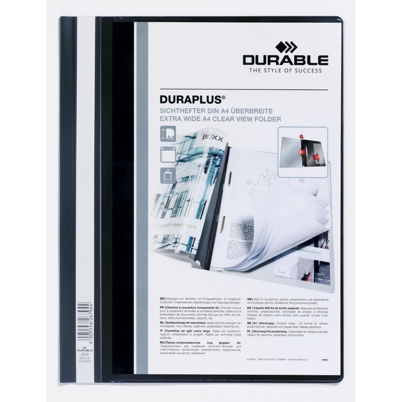 Chemise de prsentation  lamelles personnalisable Durable Duraplus - 24 x31 cm - noir