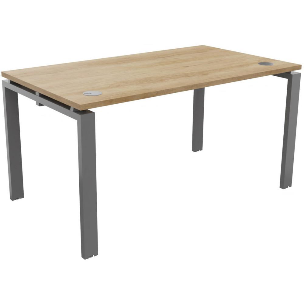 Bureau droit E-link L 140 x P 80 cm - Plateau Ch�ne Nebraska - 4 pieds Aluminium
