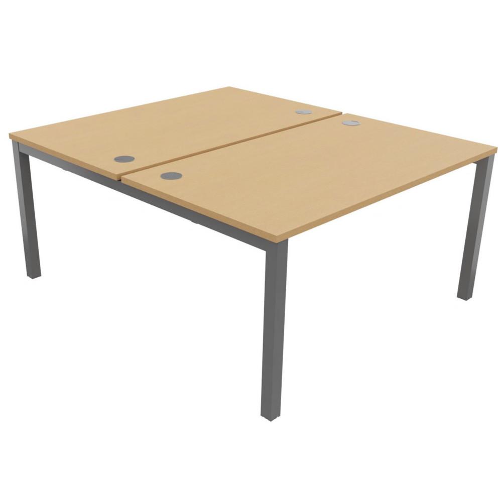 Bureau bench 2 postes Osmose d�part L140 x P163 cm Plateaux H�tre Pieds m�tal Aluminium