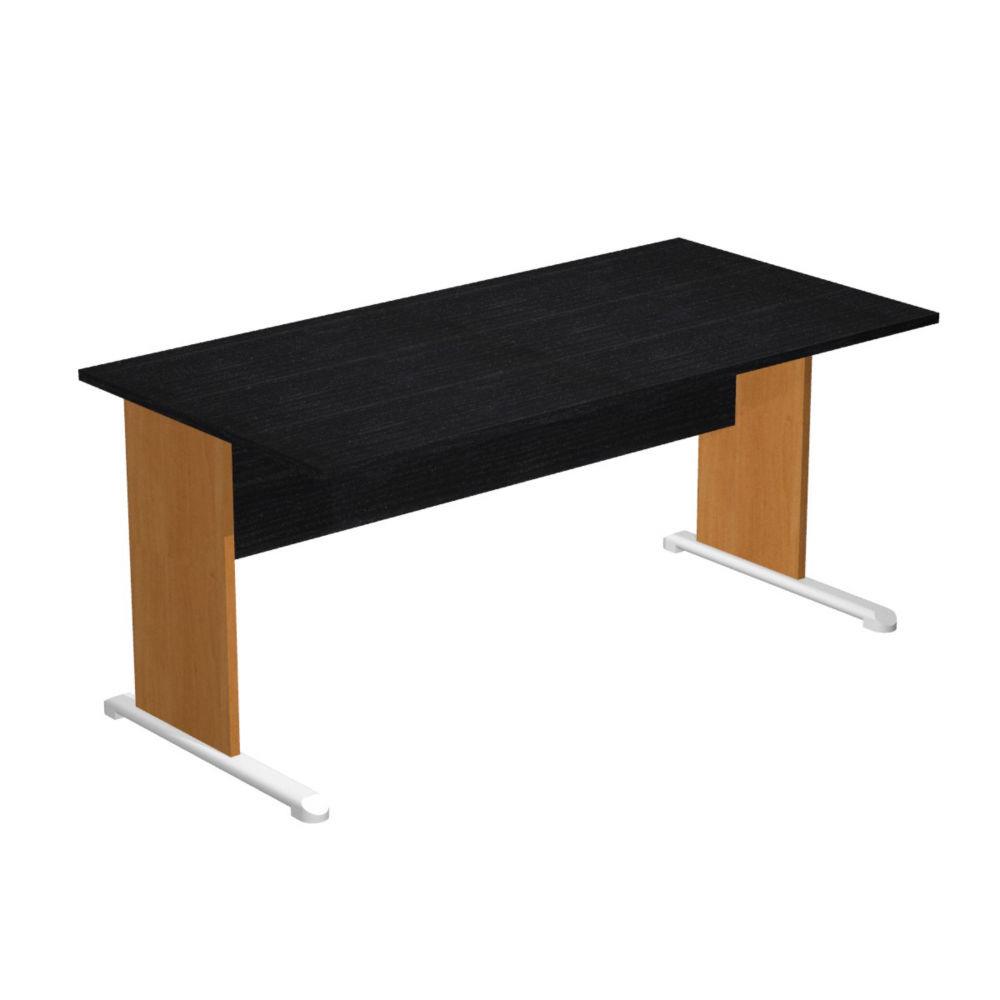 Bureau droit Pronto - L.160 x P.80 cm - plateau noir - pieds L aulne