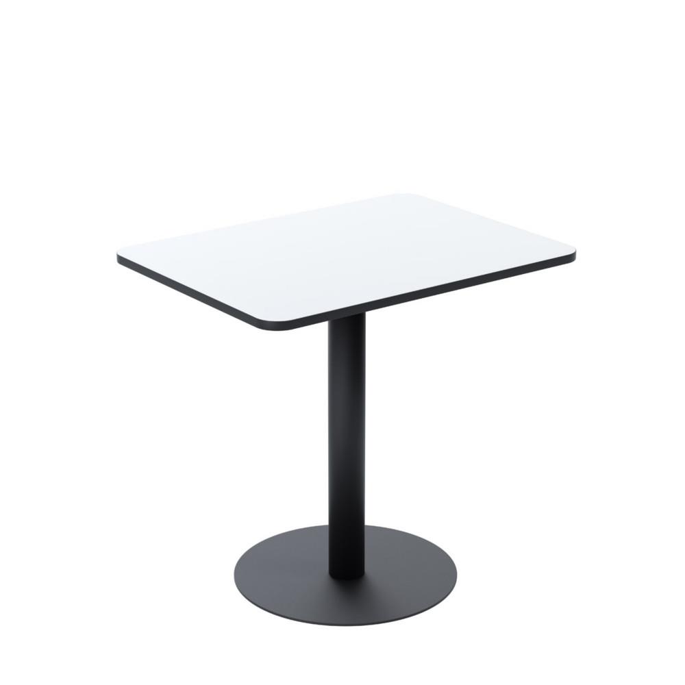 Table de restauration carr�e Mezzo 60 x 80 cm - Plateau stratifi� Blanc - Pied central en acier Noir