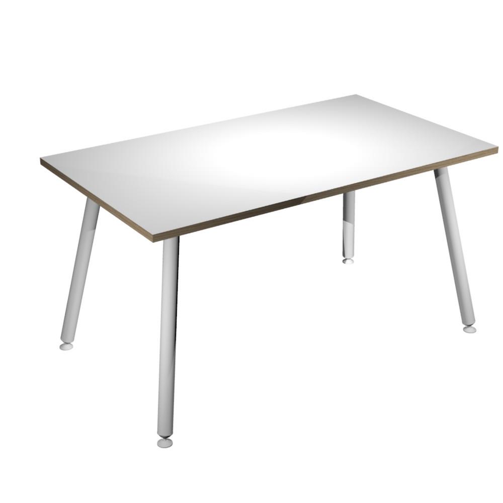 Bureau droit Knot L140 x 80 cm pieds inclins cylindriques en mtal - Blanc
