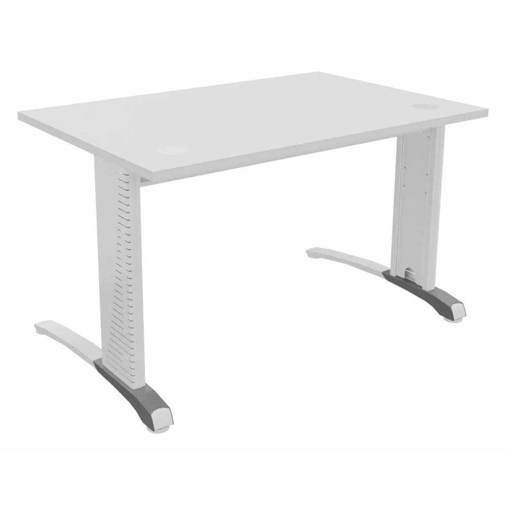 Bureau droit Triomphe 2 - L 120 x P 80 cm - plateau blanc - pieds L blancs  - embase aluminium