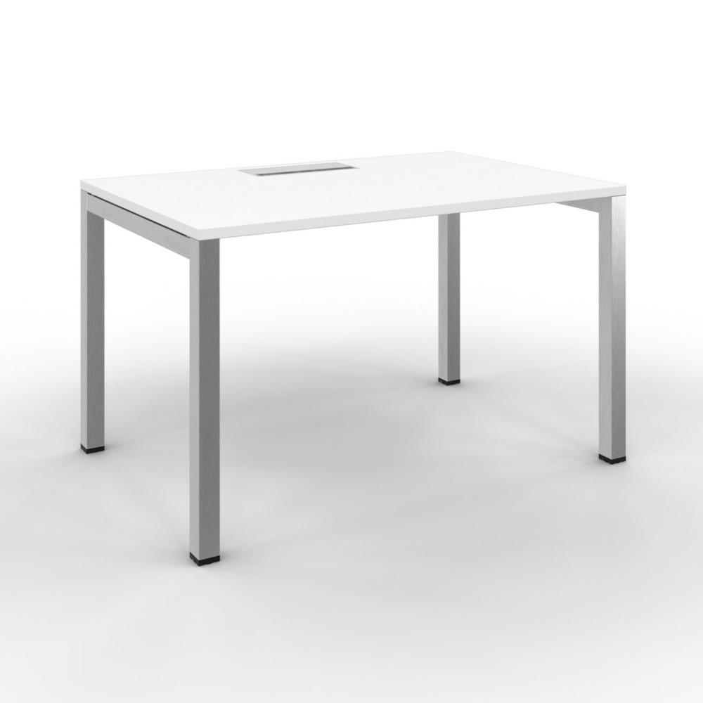 Bureau Osmose plateau avec trappe d'acc�s L120 x P80 cm Blanc - pieds m�tal Aluminium