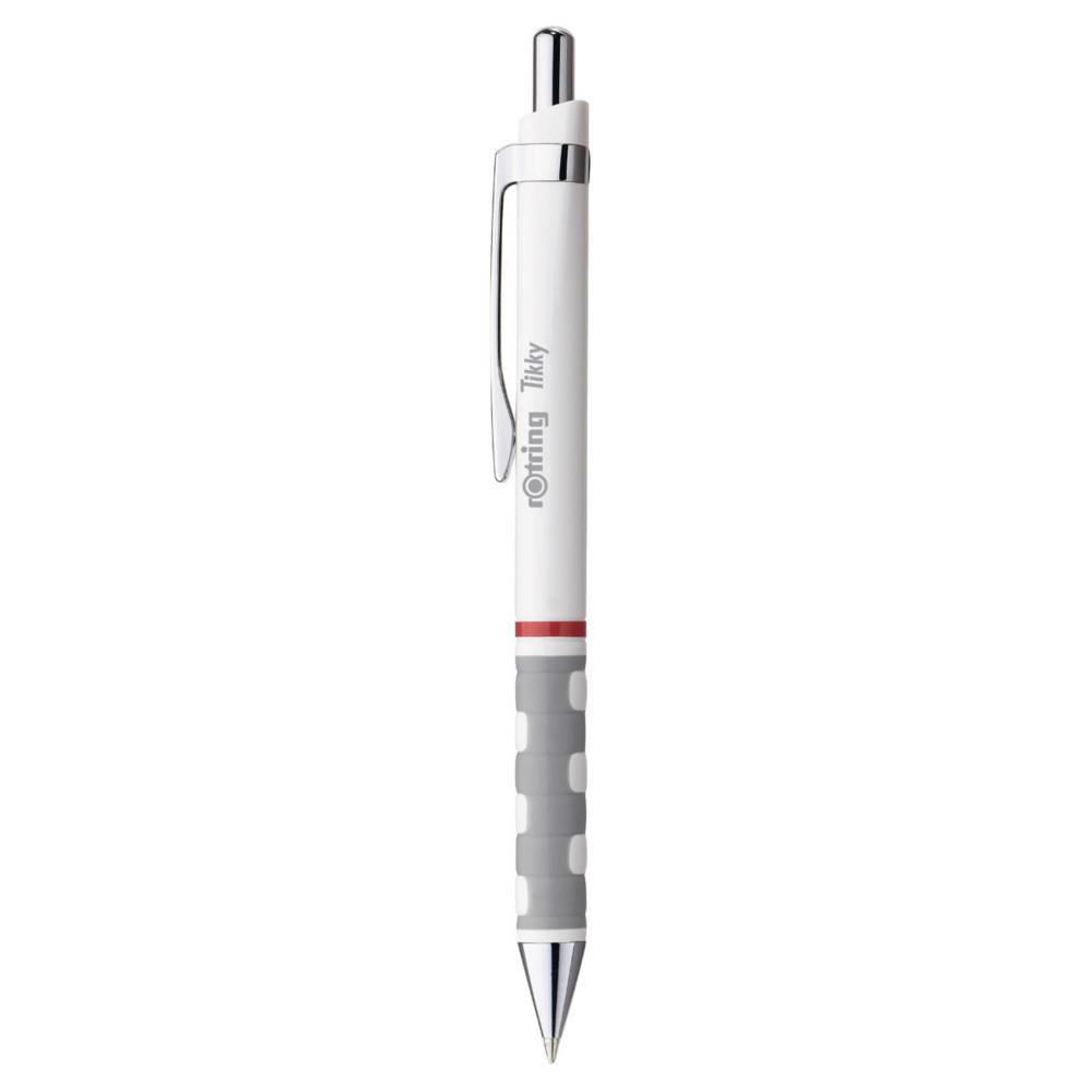 Stylo bille rtractable pointe moyenne avec grip Rotring Tikky - Corps blanc - Encre bleue