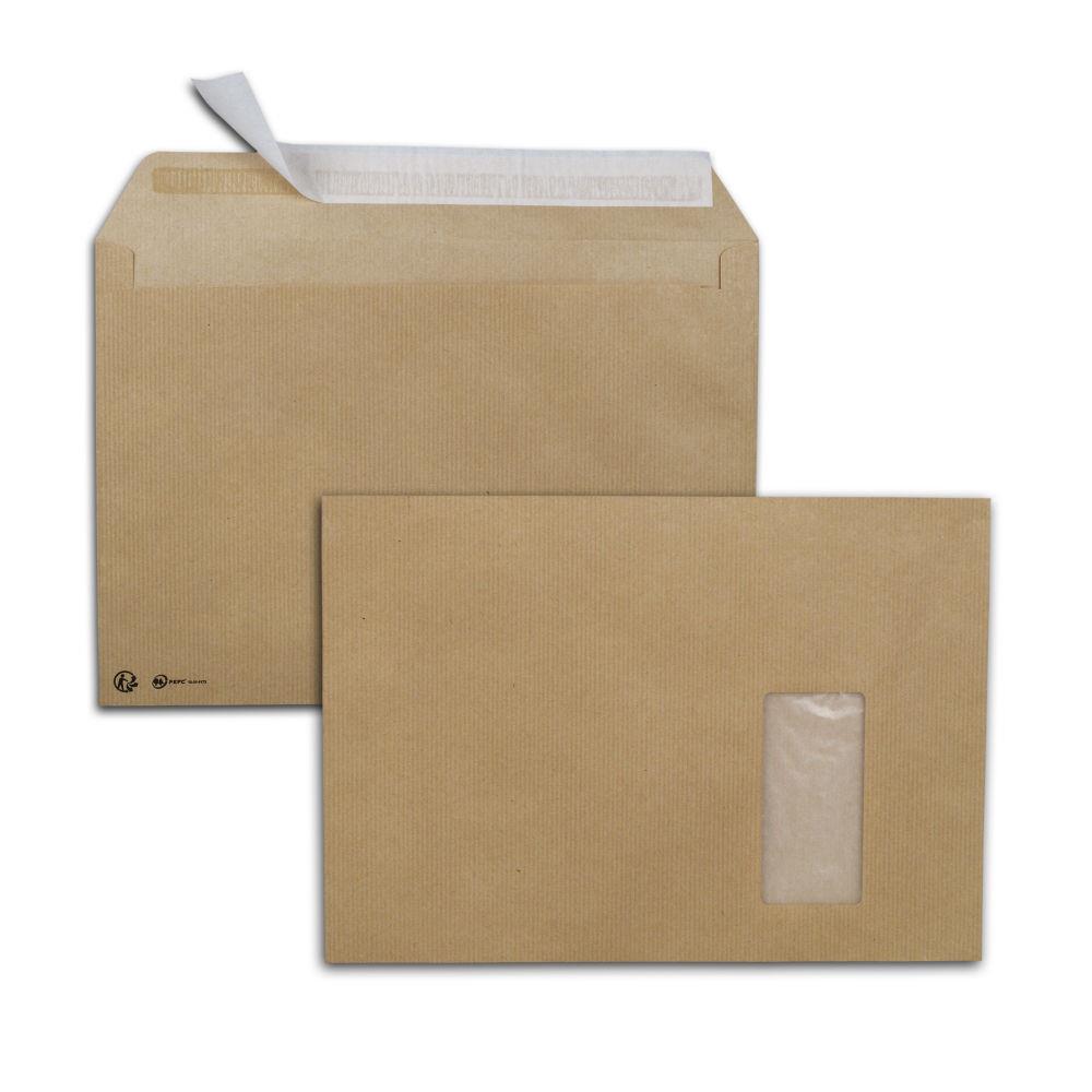 Enveloppe RAJA Premium Kraft blond format C4 229 x 324 mm avec fentre 90g - bande autoadhsive