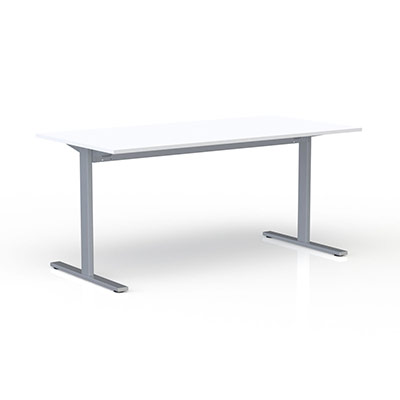 Bureau rectangulaire ESSENTIEL I - plateau P. 80 x L. 160 cm blanc neige - pitements gris aluminium