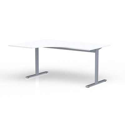 Bureau compact asymtrique 90 degrs ESSENTIEL I - retour gauche - plateau P. 120 x L. 160 cm blanc - pitements gris aluminium