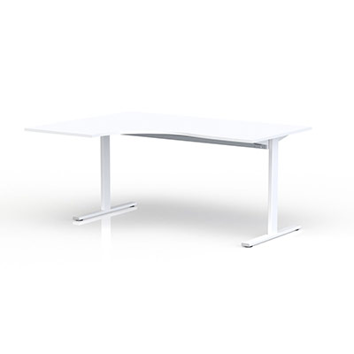 Bureau compact asymtrique 90 degrs ESSENTIEL I - retour gauche - plateau P. 120 x L. 160 cm blanc - pitements blanc
