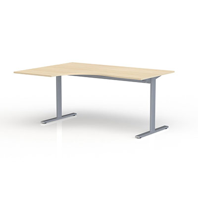 Bureau compact asymtrique 90 degrs ESSENTIEL I - retour gauche - plateau P. 120 x L. 160 cm chne clair - pitements gris aluminium