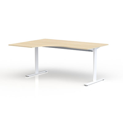 Bureau compact asymtrique 90 degrs ESSENTIEL I - retour gauche - plateau P. 120 x L. 160 cm chne clair - pitements blanc