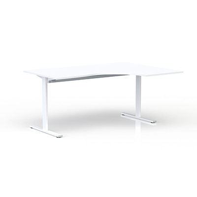 Bureau compact asymtrique 90 degrs ESSENTIEL I - retour droit - plateau P. 120 x L. 160 cm blanc - pitements blanc