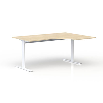 Bureau compact asymtrique 90 degrs ESSENTIEL I - retour droit - plateau P. 120 x L. 160 cm chne clair - pitements blanc
