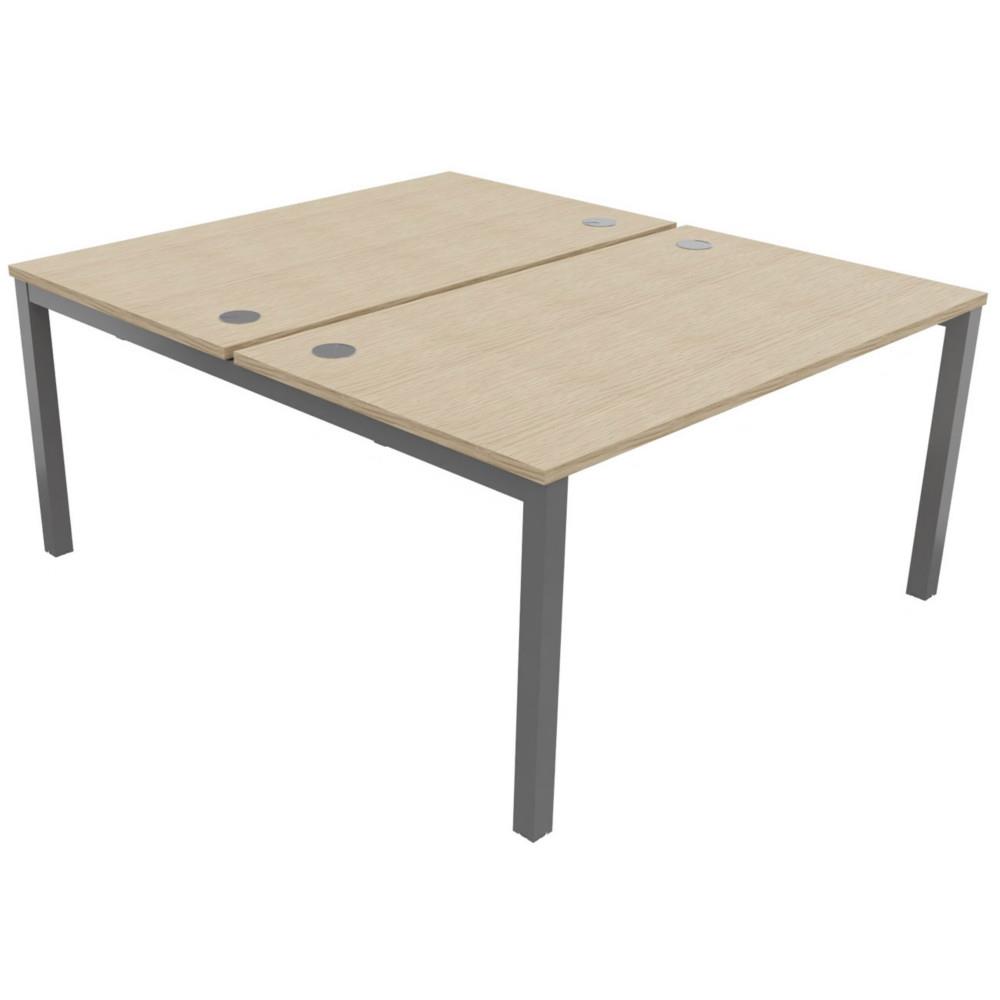 Bureau bench 2 postes Osmose dpart L140 x P163 cm Plateaux Chne Pieds mtal Aluminium